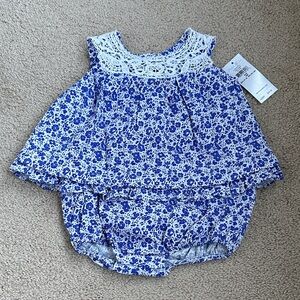 Ralph Lauren Floral Baby Bubble Romper with Lace Detail- NWT- 12M